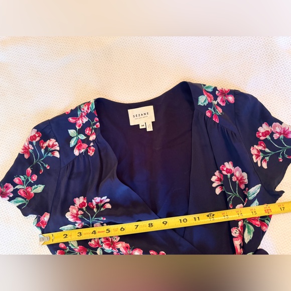 SEZANE Navy Blue Floral Wrap Midi Dress - Picture 14 of 15